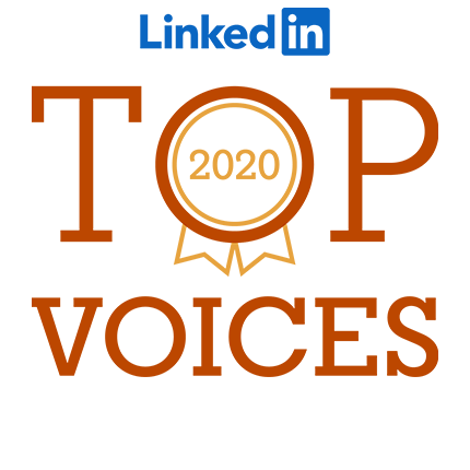 LinkedIn Top Voices 2020 typography with an award as the 'o'